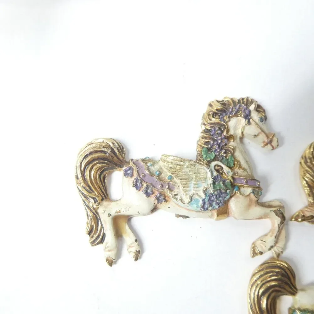 3 Brass Carousel Horse Medallions Vintage 1980s